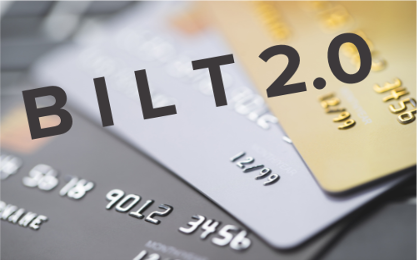 Stack of three credit cards with Bilt 2.0 over top.
