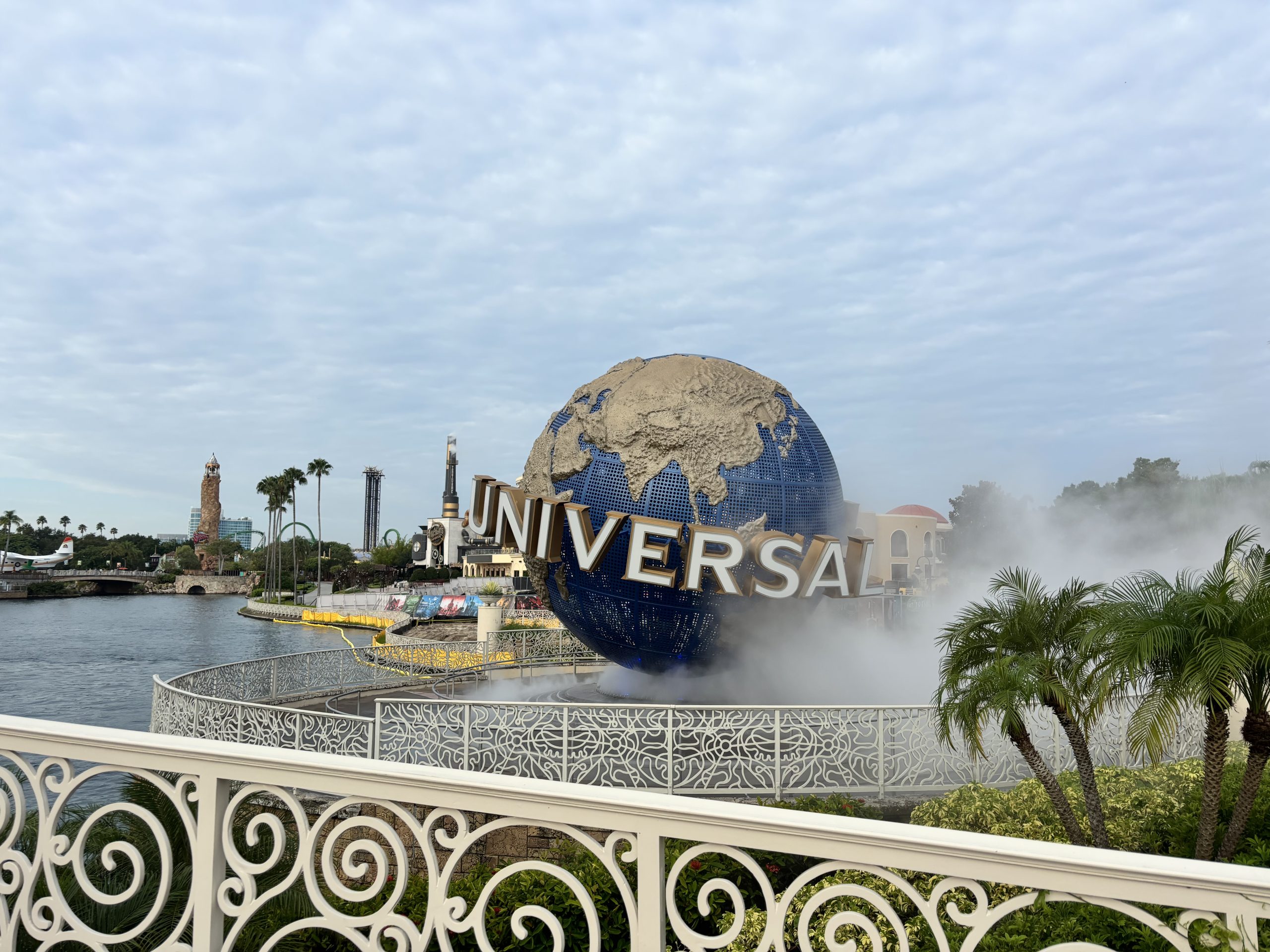 Universal logo in front of the park