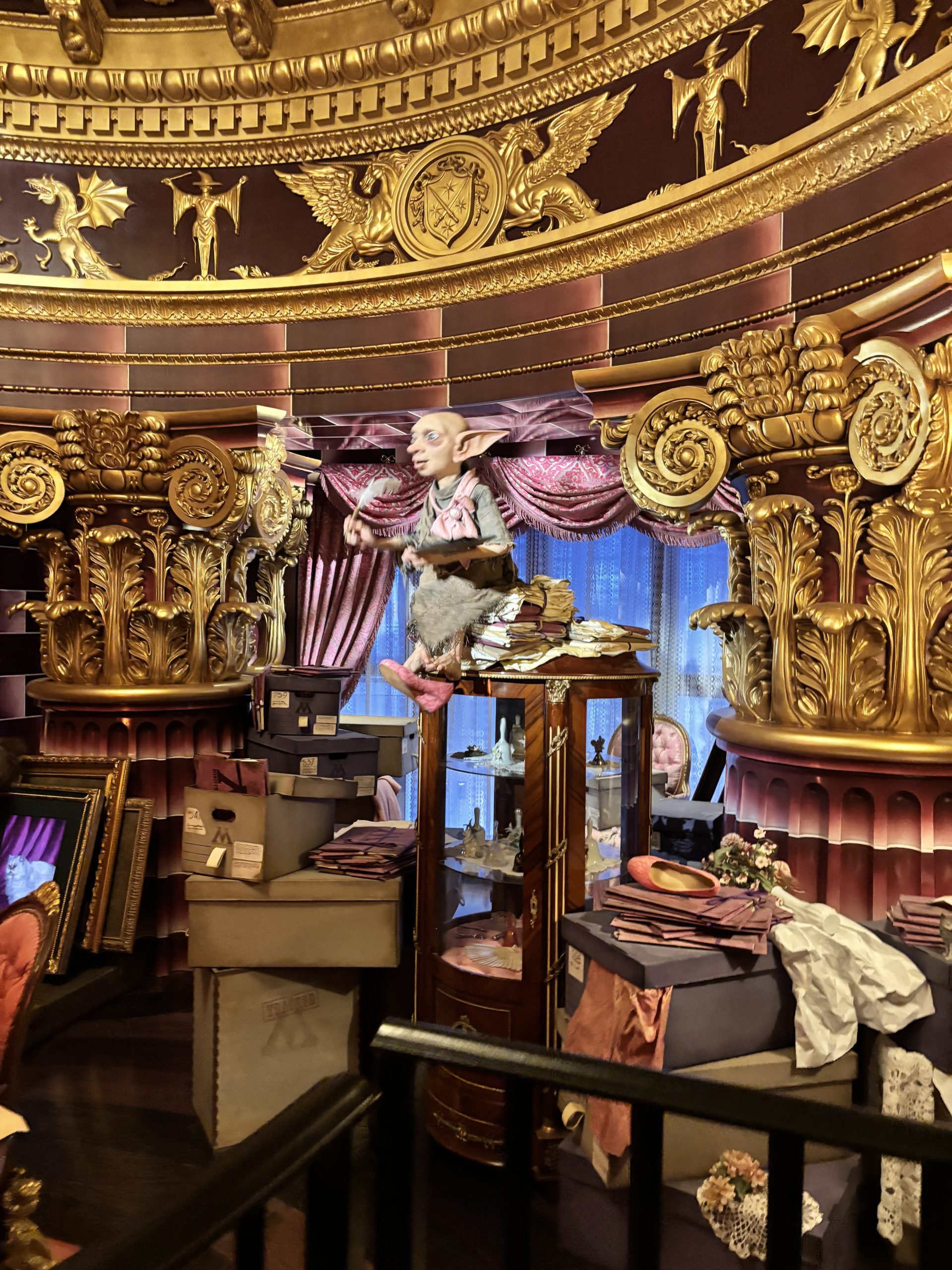 House elf from Harry Potter in queue for Ministry of Magic ride at Epic Universe