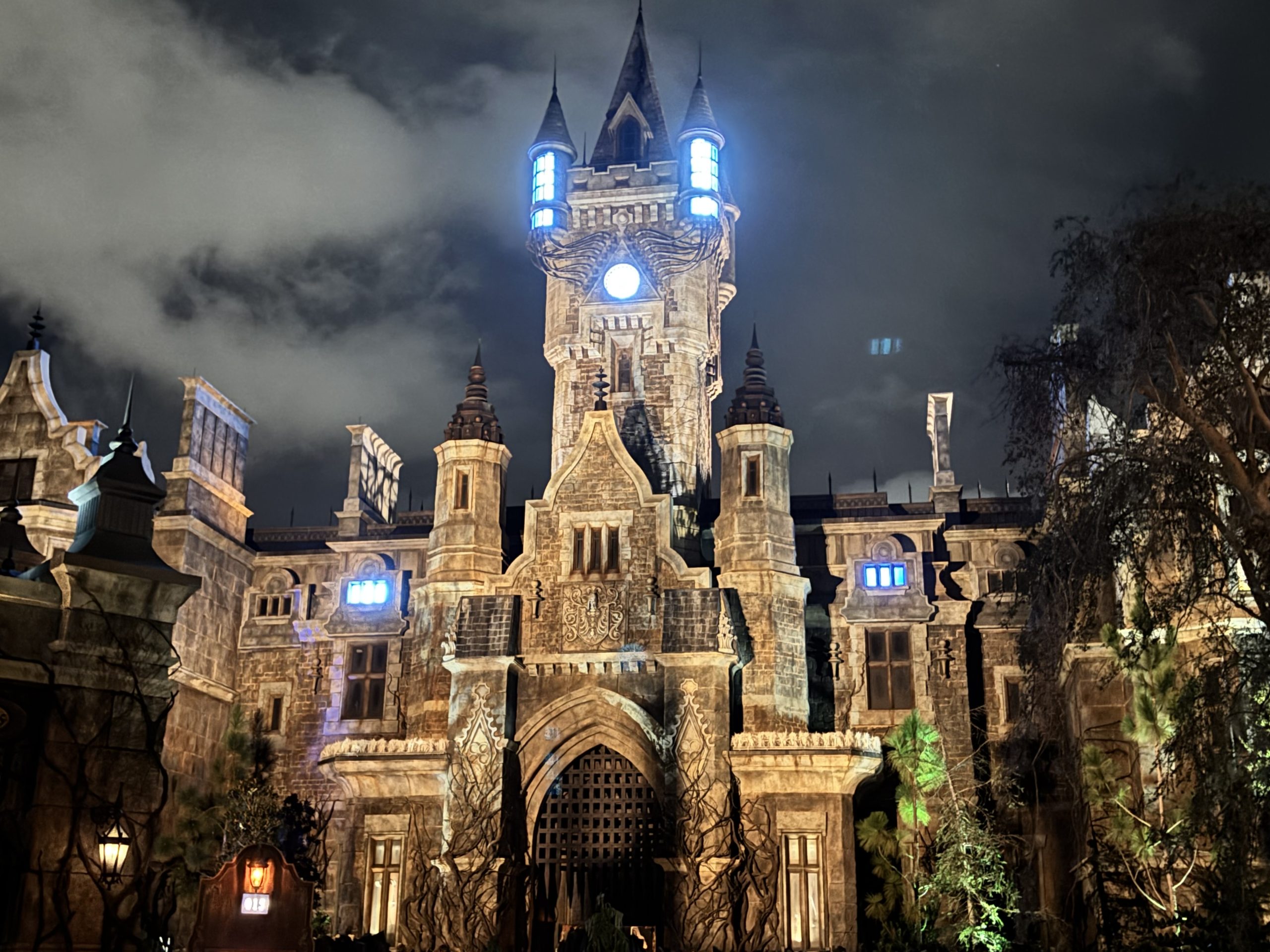 Castle in Dark Universe in Epic Universe at night
